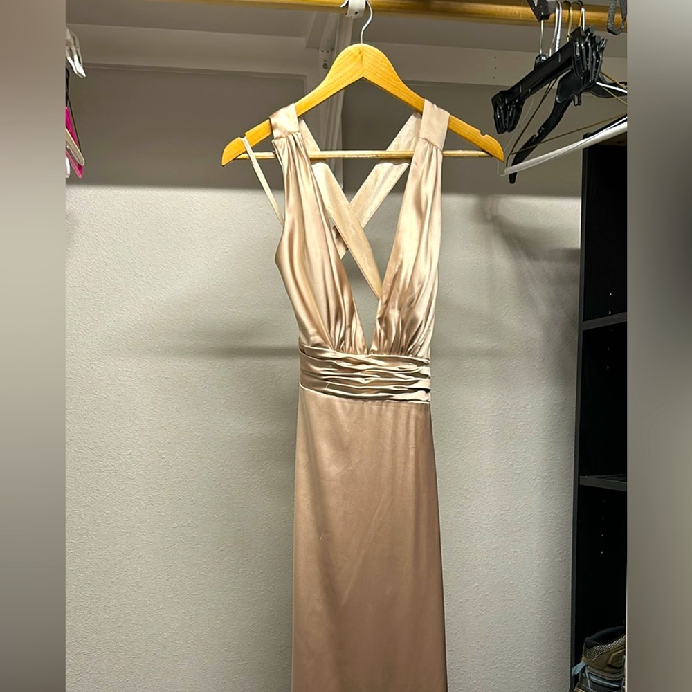 ￼ Champagne cross back Bridesmaid dress 👗